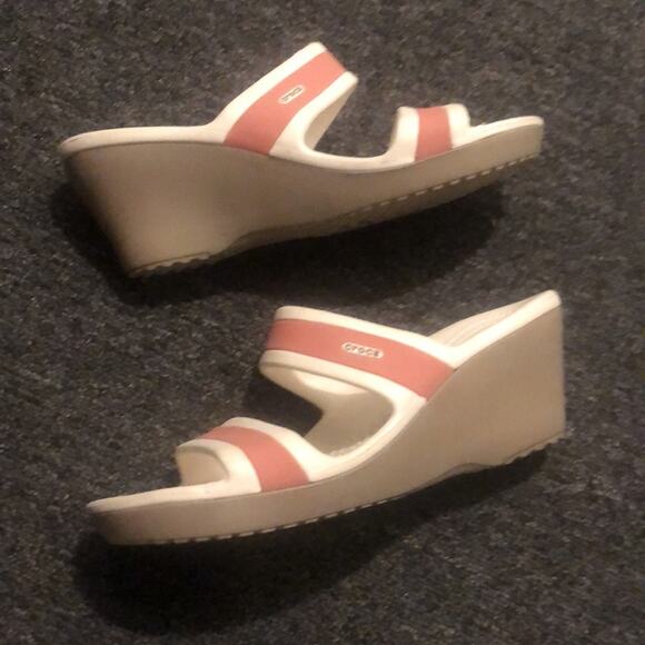 Crocs Women’s Shima Double Strap 3" Wedge Platform Sandals Size 10 White Pink - Picture 4 of 4